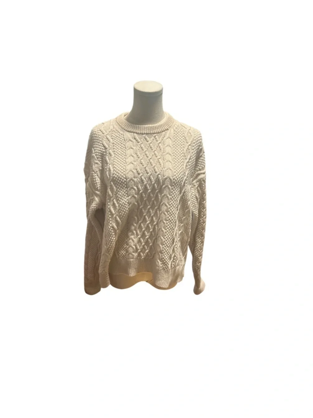 J.Crew Ivory Cable Knit Sweater XL Cotton Crewneck Chunky Fisherman Classic